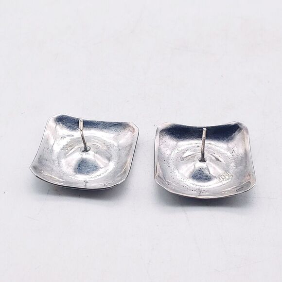 Ono 930 Sterling Silver Stamped Square 1" Stud Deco Modernist Earrings - Picture 7 of 11